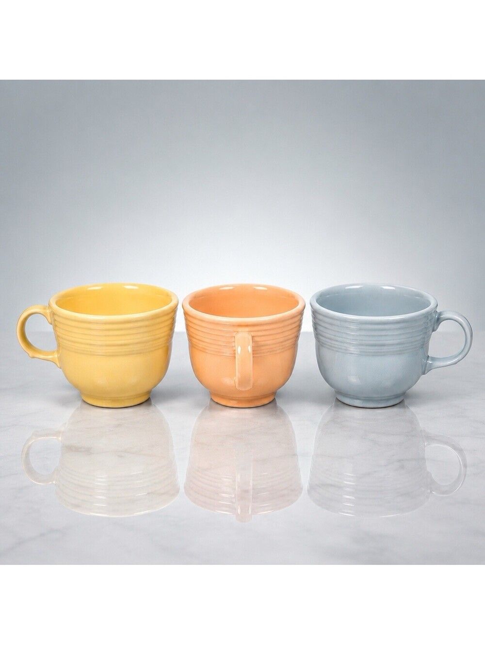 Homer Laughlin 2000s Set Of 3 Cups Fiesta Sunflower Apricot Sky Ceramic, 3.5x3"
